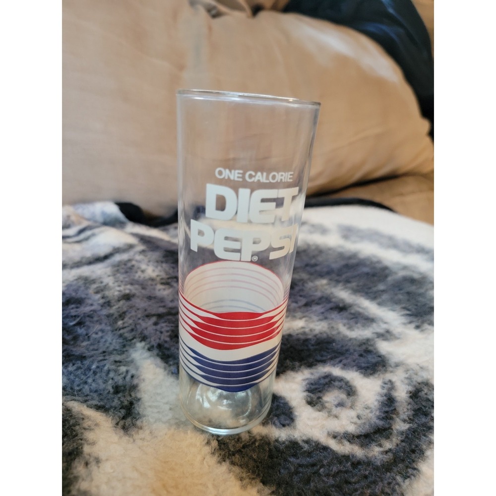 Vintage Diet Pepsi Glass Tumbler One Calorie Logo Red White Blue 7"